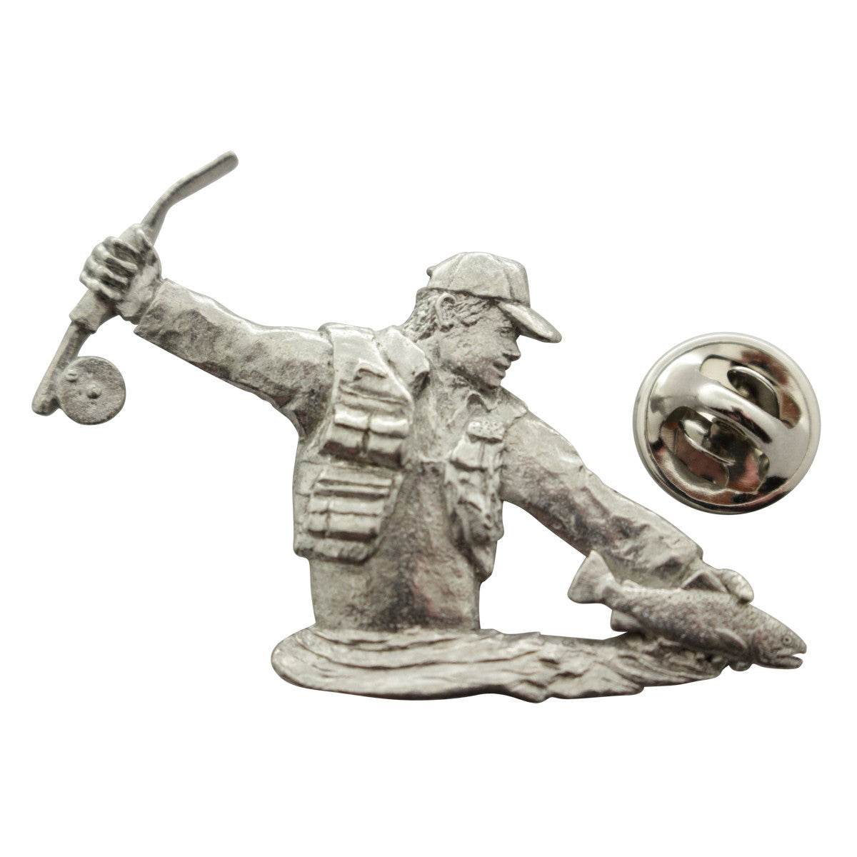 Fly Fisherman Pin ~ Antiqued Pewter ~ Lapel Pin ~ Sarah's Treats & Treasures
